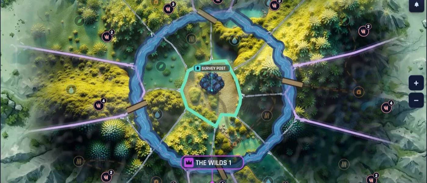 The citadel map, walls raised around a central keep, wardens marching out to meet a feral pack.